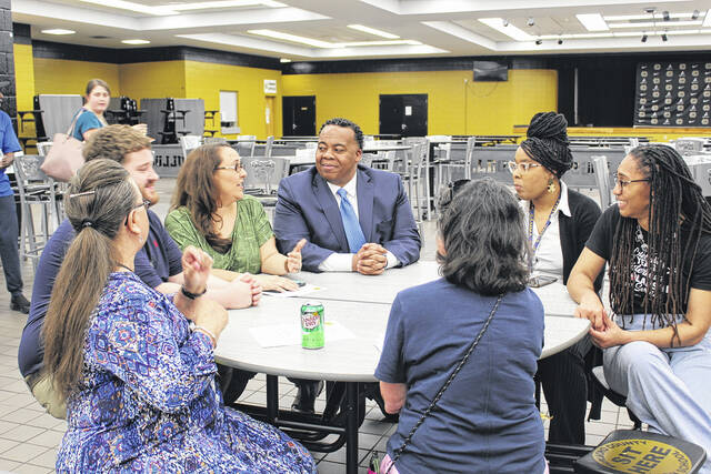 <p>Superintendent candidate Dr. Martin Wright met with educators and community members during a Meet and Greet on April 20.</p>