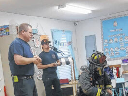 
			
				                                Visiting Marlboro Academy Monday, Bennettsville Fire Chief Chris Burks and his firefighting crew are taking fire prevention awareness tips to area schools and daycare centers throughout the month.
                                 Contributed

			
		