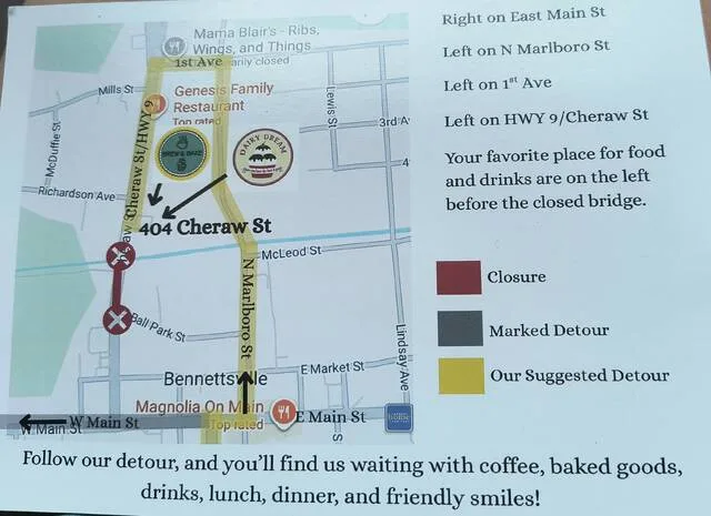 Biron and Bakogiannis worked together, brainstorming a simple handheld postcard letting locals know how they can maneuver around the expected detour to still reach the businesses affected.